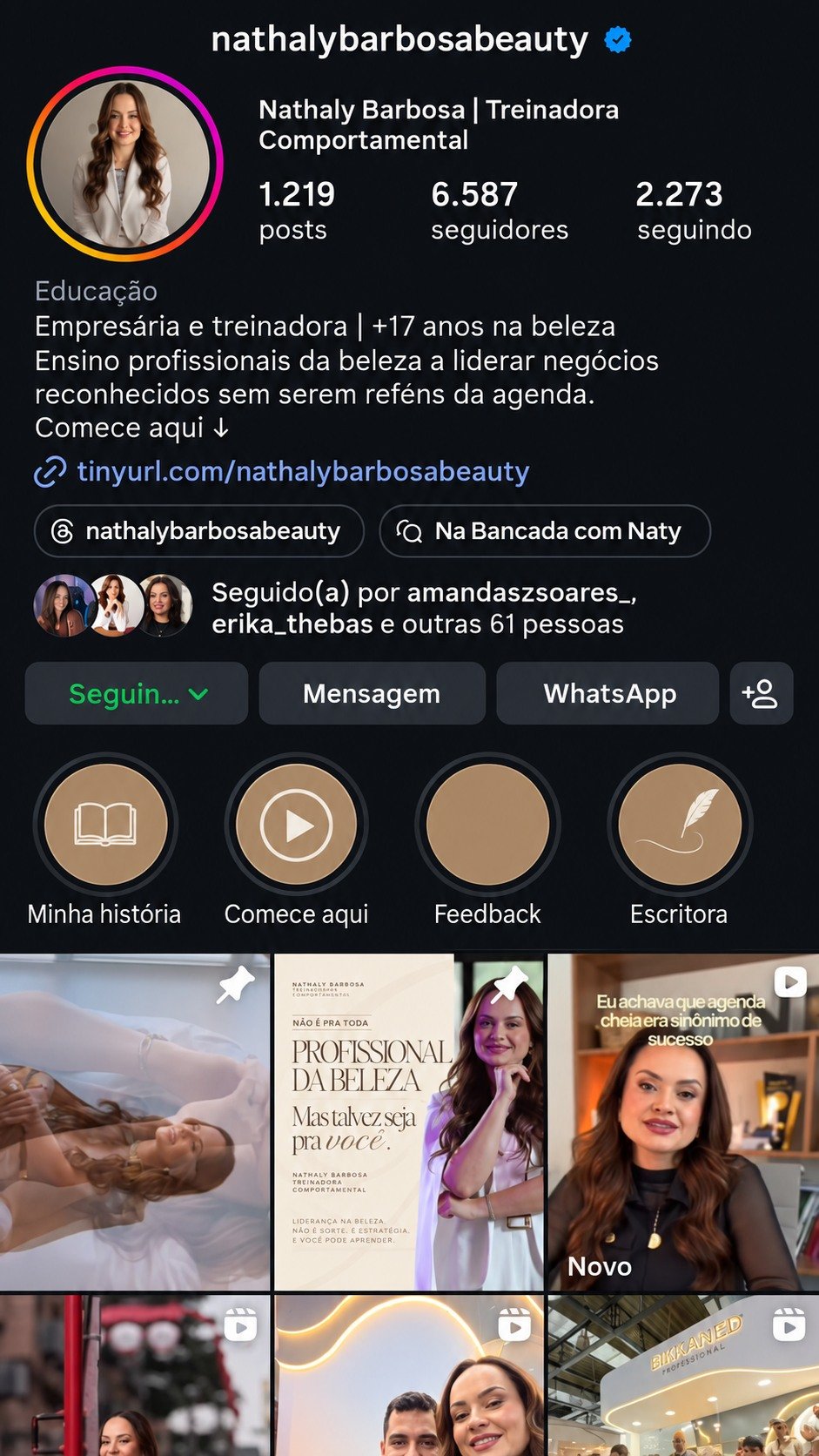 Perfil de Nathaly Barbosa após o reposicionamento.